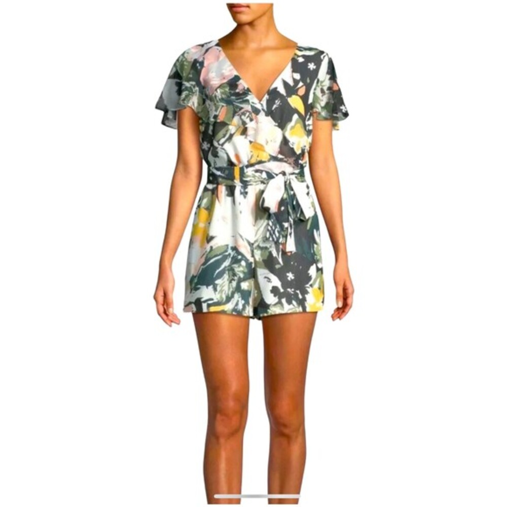 CLUB MONACO‎ Ionita Floral Print Ruffle Romper Womens Size 00 XXS